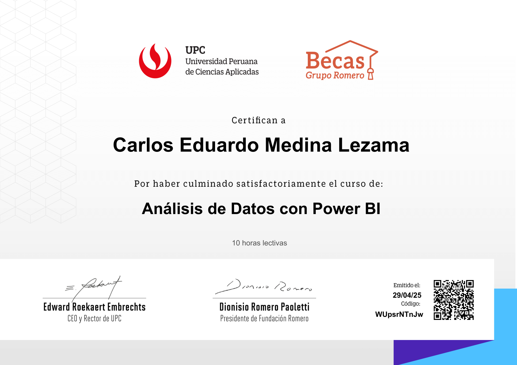 Análisis de Datos con Power BI - UPC y Grupo Romero - Carlos Eduardo Medina Lezama